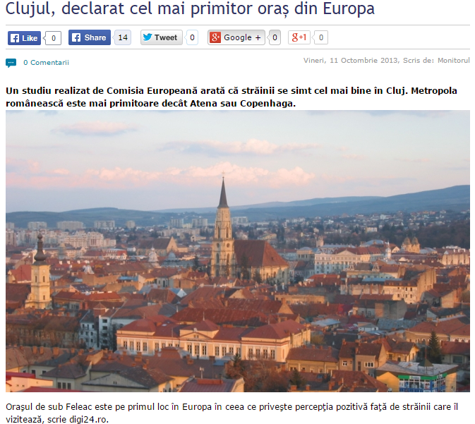 Cluj cel mai primitor oras din Europa